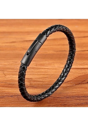 Gogoey Dbg8181 Erkek Deri Bileklik Paslanmaz Çelik Metal Siyah Siyah