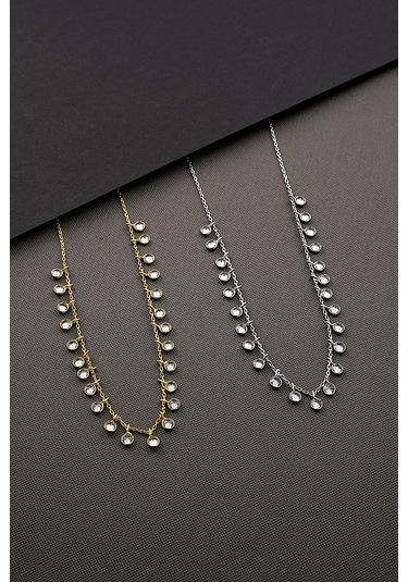 925 Ayar Gümüş Küçükten Büyüğe Sıralı Zirkon Taşlı Kolye Altın