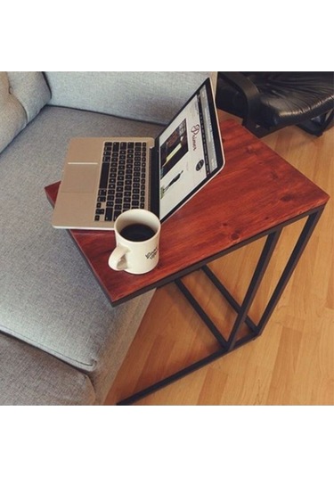 Koltuk C Sehpası Masif Ahşap Panel Siyah