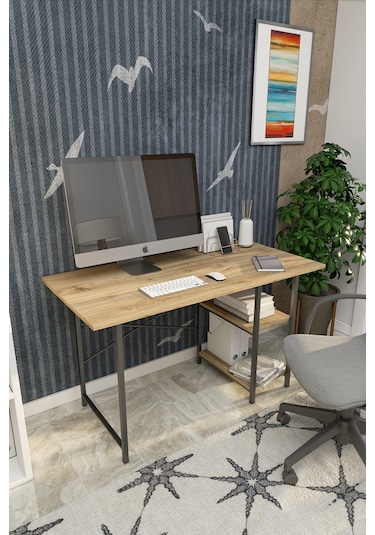 VayAvm 2 Raflı Çalışma Bilgisayar Masası 60 x 120 CM Çam Açık Kahverengi