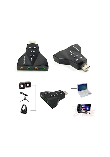 AoGo Harici USB 2.0 Çift Sanal 7.1 3D Ses Kartı