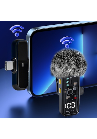 Çift Vericili Kablosuz Yaka Mikrofon Seti Telefon İçin Type-c & Lightning Uyumlu
