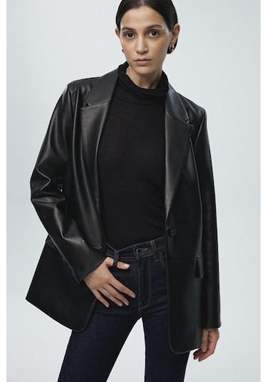 Mavi Kadın Pu Blazer Ceket Siyah 1110494-900 Siyah