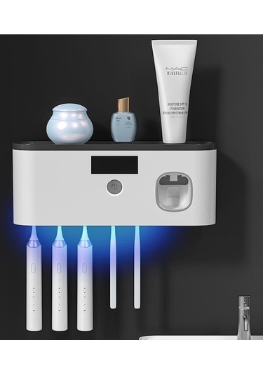 Novahub Siyah Elektrikli Diş Fırçası Uv Sterilizasyon Kurutma Tutucu Duvara Monte Diş Macunu Sıkacağı Banyo Organizatör Aksesuarları İçin Set Siyah Siyah