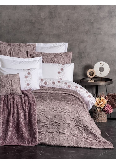Cotton Box Platınıum Çift Kişilik Yatak Örtüsü Seti Theresa Pudra Pudra
