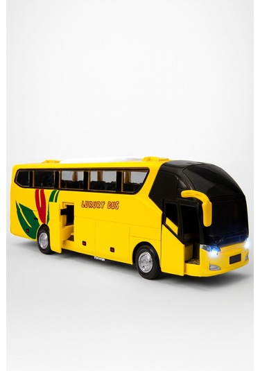 Lüks Işıklı Sesli Kapıları Ve Bagajı Açılan Yumuşak Lastikli Tur Tatil Otobüsü 15 Cm - Sarı