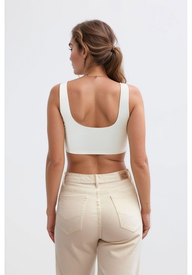 Krem Dikişsiz Lazer Kesim Sütyen Pedli Kadın Hayalet Sütyen Dalga Detaylı Krem