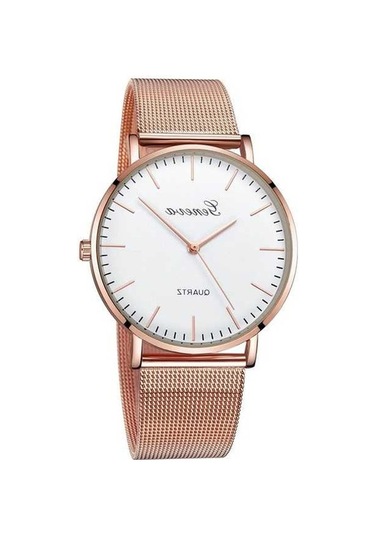 Fastbuy Erkek Kadın Cenevre Moda Kuvars İzle Paslanmaz Çelik Kordonlu Altın Beyaz Kadran Saat Çok Renkli