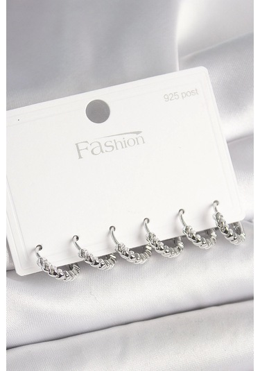 925 Ayar Gümüş Çivi Pirinç Gümüş Renk Kalp İşlemeli Halka Model Kadın Küpe Seti çok renkli