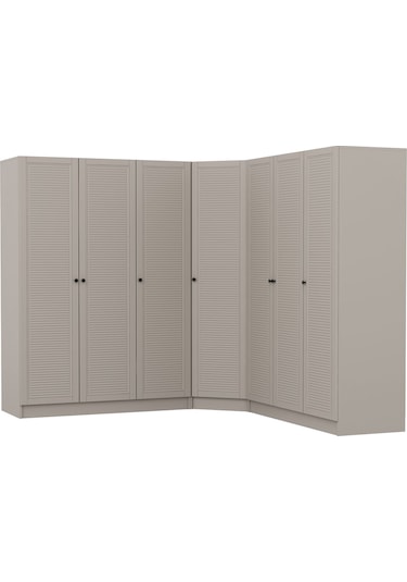 Kale 7 Kapaklı 4 Çekmeceli Köşe Dolap Kumtaşı Mebran Panjur 190cm Bej