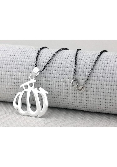 Allah Yazılı Büyük Boy Parlak 925 Ayar Gümüş Kadın Kolye