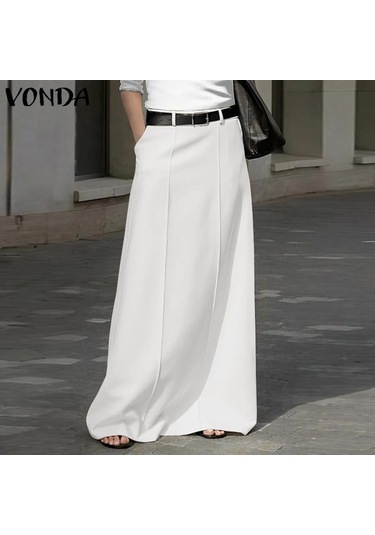 Vonda Kadın Cep A Etek Fermuar Düz Renk Uzun Yarım Etek Yeşil