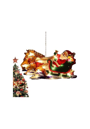 3d Noel Baba Ve Geyikli Duvar Işığı, Fişli Ağaç Süsü, Günışığı Renkli Yılbaşı Noel Ev Dekoru Süsleme Gün Işığı - Sarı