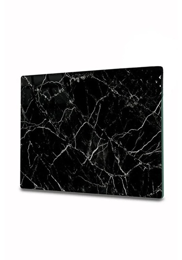2'li Temperli Cam Kesme Tahtası 20x30 & 25x35 Cm Mermer Desenli Antibakteriyel Mutfak Doğrama Camı Siyah Mermer