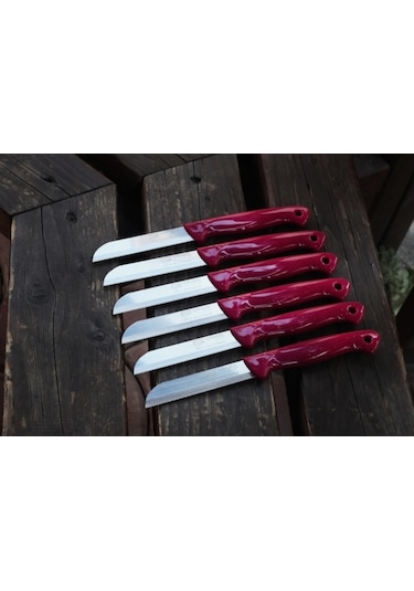 Solingen Simli Tırtıklı Sebze Meyve Bıçağı 6 Adet Karışık Renk
