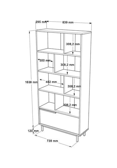 Robin Home Lidya Kitaplık Raf Metal Ayaklı 176cm Kapaklı Beyaz