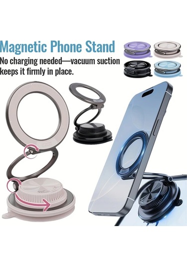 Gateesat Mor 360 Derece Dönen Manyetik Telefon Tutucu, Güçlü Mıknatıs Ve Vakus Emişi, Seyahat İçin Katlanabilir