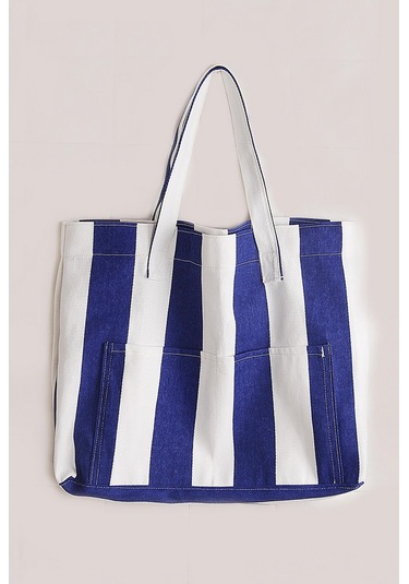 Kadın Kanvas 2 Cepli Günlük Renkli Plaj Omuz Çantası Mavi Karışık Renk