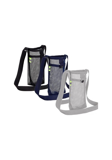 Xindoker 3'lü Su Şişesi Çantası Seti - Ağ Desenli Taşınabilir Kılıf, Ayarlanabilir Askı, Yürüyüş Kamp Turizm İçin - Siyah, Mavi, Gri Siyah - Gri - Mavi