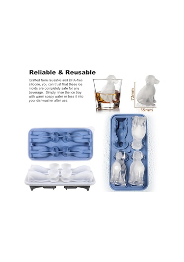 Vkemall 4'lü 3d Labrador Şekilli Silikon Buz Kalıbı - Ev Kullanıma Uygun, Kolay Temizlenir, Çok Amaçlı Buzluk Çok Renkli