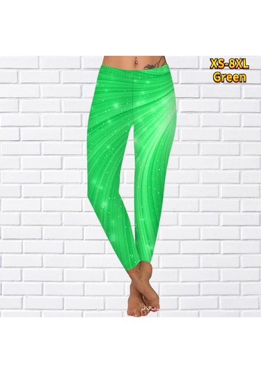 Yeşil Bayan Beyaz Nokta Baskılar Streç Yoga Tayt Spor Koşu Spor Salonu Spor Aktif Pantolon Yeşil
