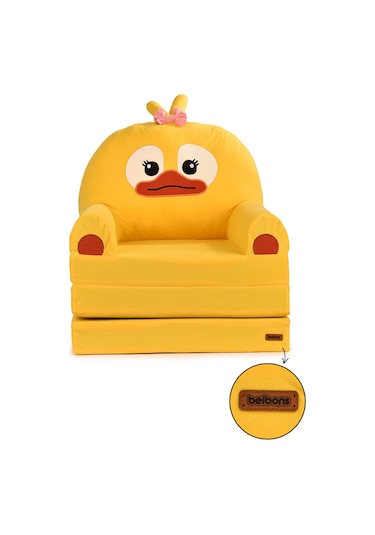 Portatif Katlanabilir Sevimli Çocuk Koltuğu - 3 Katlı Çocuk Yatak Koltuk - Taşınabilir Bebek Koltuğu Sarı Beyaz