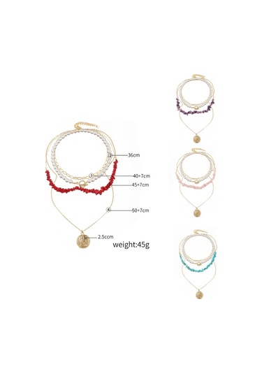 Boho Renkli Kırık Doğal Taş Kolye, Model: N2105-20 Mavi-yeşil Taşlar Çok Renkli