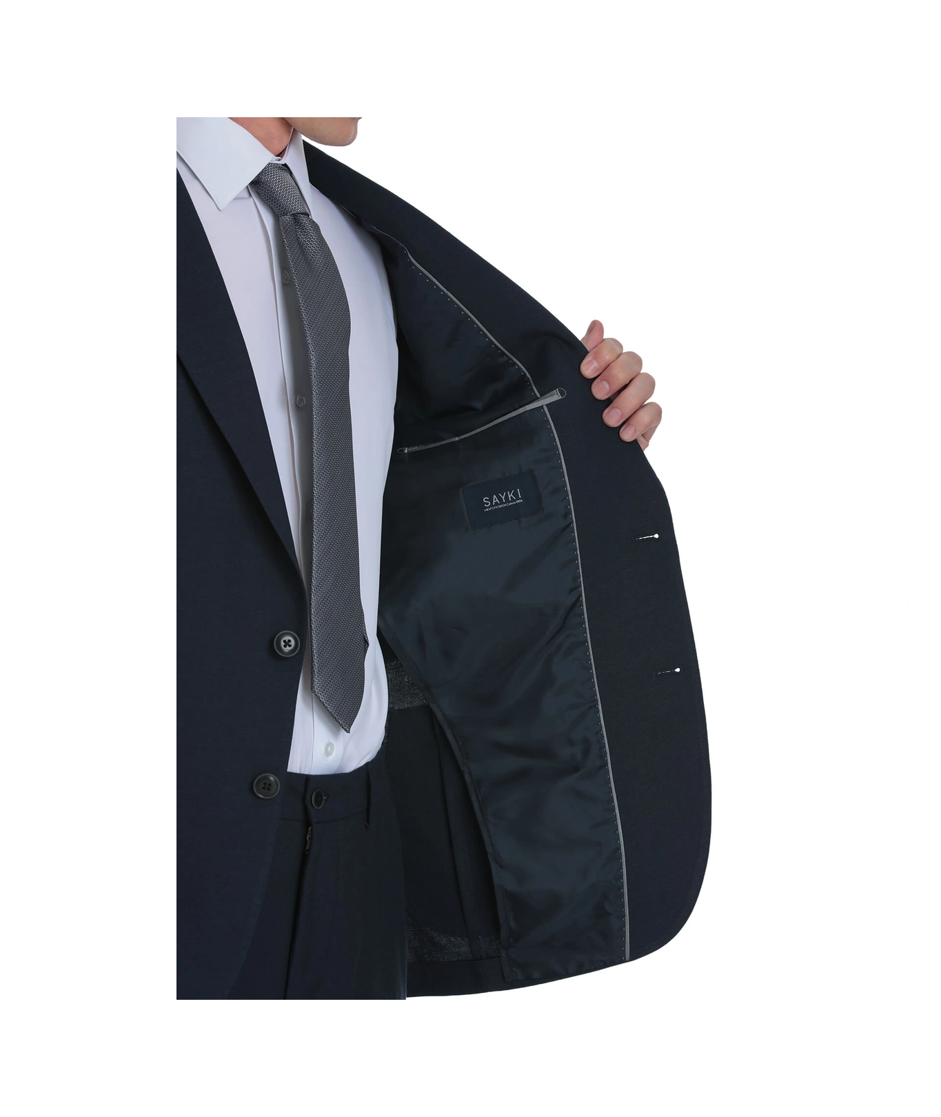 Lacivert Slim Fit Mono Yaka Keten Takım Elbise Lacivert