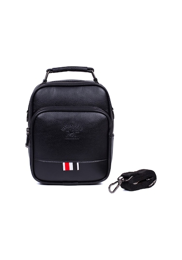 Tuldar Erkek Deri Ayarlanabilir Çapraz Omuz Askılı Günlük Omuz Ve El Çantası 19x22cm Tul132 Siyah - Kırmızı