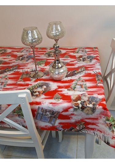 Yeni Yıl Desenli Elyaflı Pvc Masa Örtüsü Silinebilir Ve Su Geçirmez Muşamba Kırmızı