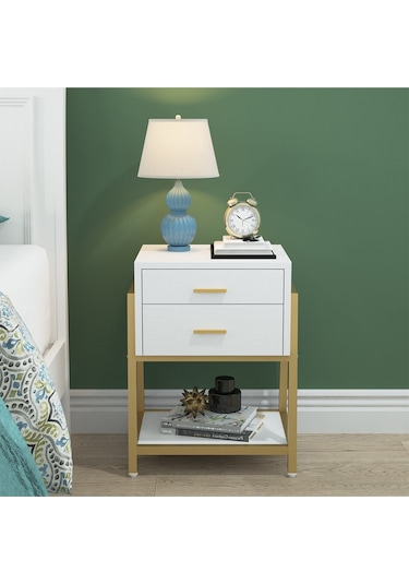 Chelsea Gold Metal Beyaz Komodin