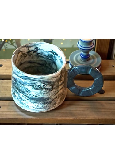 3'lü Nerikomi El Yapımı Stoneware Fincan Siyah - Beyaz