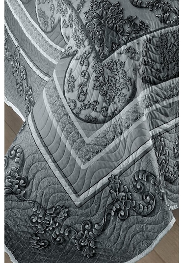 Sophia Gri Çift Kişilik Kapitone Yatak Örtüsü