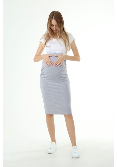 Luvmabelly Myra9041 Beli Ayarlanabilir Hamile Etek -gri-gri