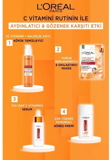 L'Oréal Paris Anında Aydınlatıcı C Vitamini Serum Etkili Maske 3'lü