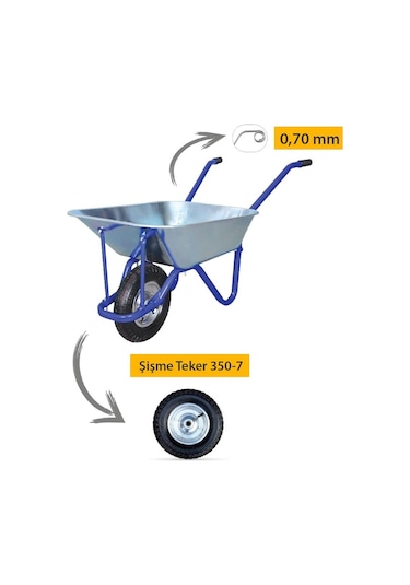 Kanat Adalı Galvanizli Demonte El Arabası Tüplas Burçlu Teker 0.7