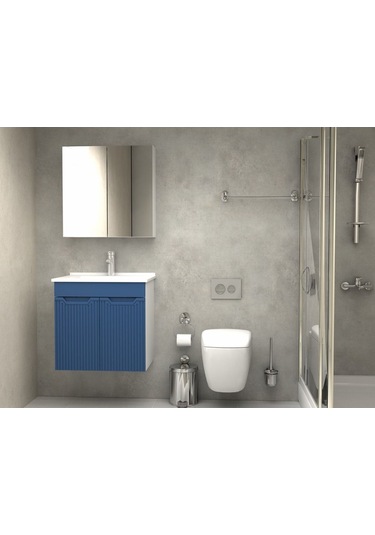 Noce Banyo Dolabı Aynalı Membran Kapaklı 65 Cm Mavi