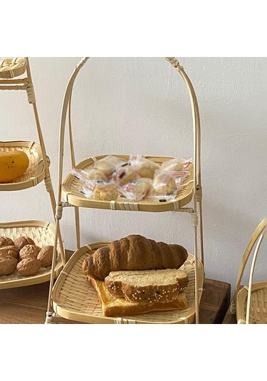 Suntek Magideal Bambu Dokuma Meyve Sepeti Tutucu Aperatif Depolama 2-kat-20x20x37cm