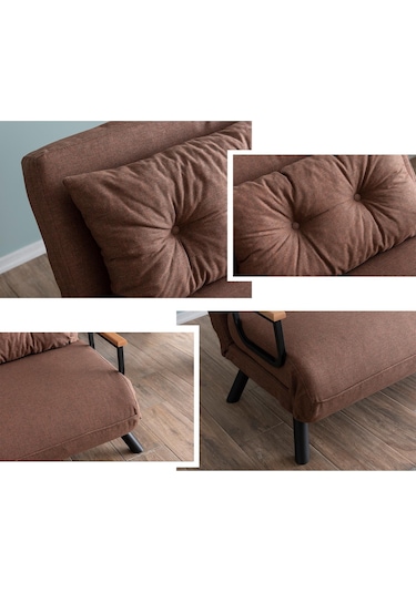 Pafu Sando İkili Keten Katlanır Yataklı Koltuk Açık Kahve Açık Kahverengi