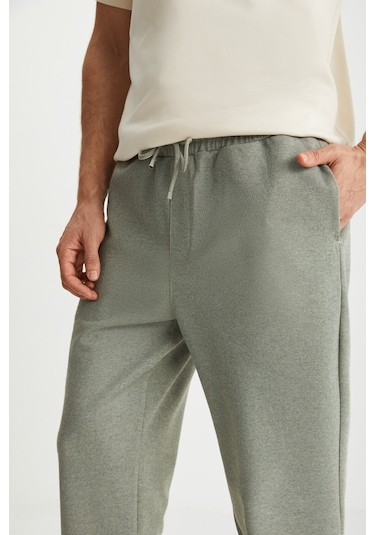 HUXLEY Erkek Regular Boru Paça Normal Bağcıklı Bel Organik Pamuk Yan Cepli Haki Pantolon