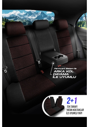 Bordo - Siyah Panda Dragon Serisi Dokuma Kumaş Oto Koltuk Kılıfı - Tam Set