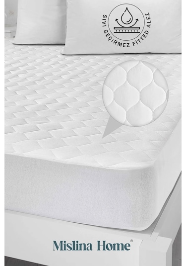 Mislina Home Kapitone Pamuklu Fitted Sıvı Geçirmez Tek & Çift Kişilik Bebek Çocuk Yatak Koruyucu Alezi Beyaz