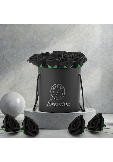 Forentina İnci Takı Seti Siyah Güllü Kutu Hediye Set PS2633 Siyah