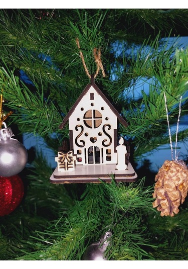 Lavanta Tasarım Işıklı Ağaca Asılabilen Maket Ev 3 Beyaz