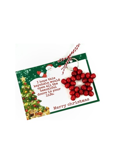 Yeni Yıl Hediyesi Kırmızı Ahşap Yıldız Anahtarlık-new Year's Gift Red Wooden Star Keychain
