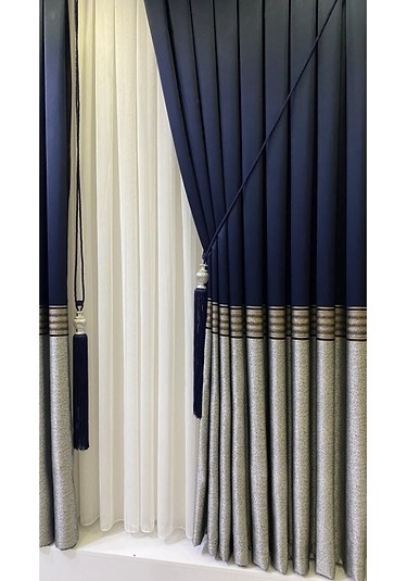 Takım Fon Perde Lacivert-gri 2 Kanat Fon+aksesuar Lacivert