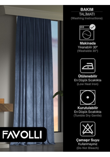 Kadife Dokulu Derin Mavi Ada Fon Perde Ekstrafor Büzgülü Dream Series Derin Mavi