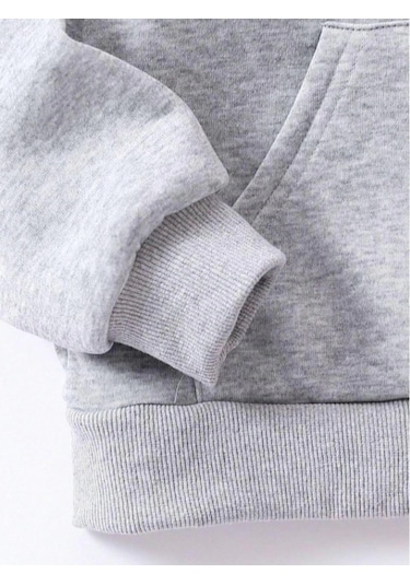 Alfanora Çocuk Unisex Kapüşonlu Kedicik Baskılı Pamuklu Sweatshirt - Gri