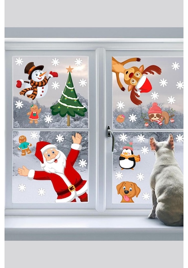 Yılbaşı Sticker Noel Baba Yılbaşı Ağacı Penguen ve Kar Taneleri Temalı