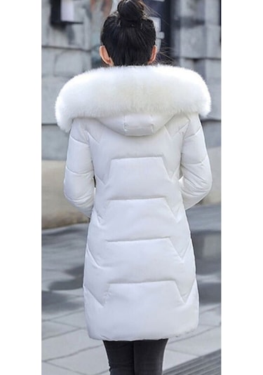 Günlük Kışlık Kapüşonu Kürklü Kadın Şişme Mont 001